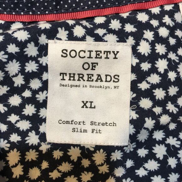 Society of Threads Mens XL Slim Fit Long Sleeve Floral Button Up Shirt Blue - Picture 10 of 12